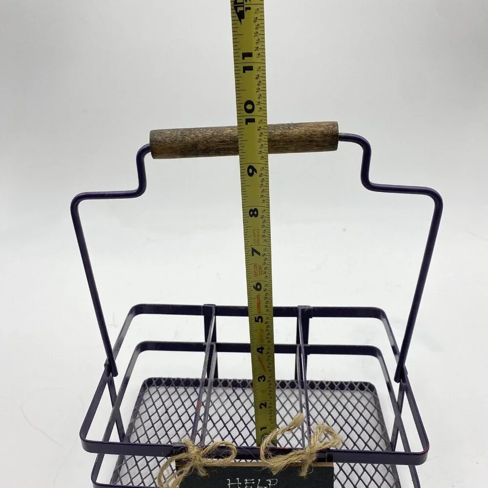 Metal‎ Basket Utensil Condiments Holder Caddy 3 Compartment Purple Picnic Crafts